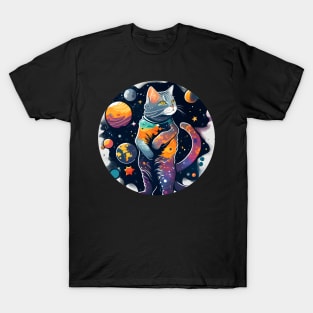 Colorful Cute Cat - Cat Beautiful Moon - Cat Lover T-Shirt